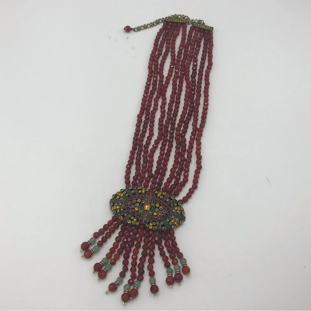 Heidi Daus Carnelian Multi Strand Crystal Tassel Necklace NIB - Picture 4 of 10